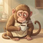 Monkey with coffee on Monday morning at bookandwalk.hu