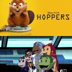 OG Teen Titans Excited at Disney/Pixar's Hoppers (2026) | image tagged in og teen titans excited at what,disney,pixar,teen titans,excited,memes | made w/ Imgflip meme maker