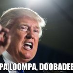 he does actually look like an oompa loompa lol | OOMPA LOOMPA, DOOBADEE DOO | image tagged in donald trump | made w/ Imgflip meme maker