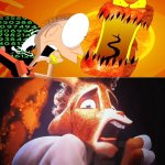 Will Harris Scared at Virusaurus Rex | image tagged in will harris scared at what,deviantart,crossover,sony,deviantart week | made w/ Imgflip meme maker