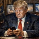 President Trump on his cel phone