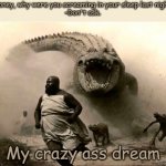 Don't go to sleep drunk | -Honey, why were you screaming in your sleep last night?
-Don't ask. My crazy ass dream | image tagged in dreams | made w/ Imgflip meme maker