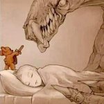 Teddy bear fending off nightmares