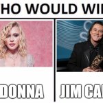 For best middle-aged celebrity who altered their appearance to look younger. | MADONNA; JIM CARREY | image tagged in memes,who would win,madonna,jim carrey,singers,celebrities | made w/ Imgflip meme maker