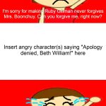 Who denies Beth William’s apology? meme