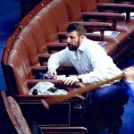 Markwayne Mullin cowering from J6 insurrectionists meme