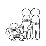 Me as the gremlin of the friend group | Johy; Nella; Adél | image tagged in gremlin on a leash | made w/ Imgflip meme maker