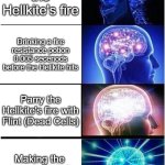 Expanding Brain | Doging the Hellkite's fire; Drinking a fire resistance potion 0.005 secenods before the Hellkite hits; Parry the Hellkite's fire with Flint (Dead Cells); Making the person's Hellkite look like a fool | image tagged in memes,expanding brain | made w/ Imgflip meme maker