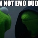 Evil Kermit | I'M NOT EMO DUDE | image tagged in memes,evil kermit | made w/ Imgflip meme maker