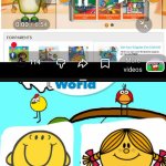 Mr happy and little miss sunshine meets bot GIF Template