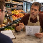 Interview in grocery shop