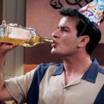 Charlie Harper drinking