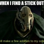 This will make a fine addition to my collection | ME WHEN I FIND A STICK OUTSIDE | image tagged in this will make a fine addition to my collection | made w/ Imgflip meme maker