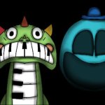 Doey staring down on pianosaurus