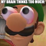 Never think too much. | POV: ME THE INSTANT MY BRAIN THINKS TOO MUCH: | image tagged in luigi has ascended,smg4 | made w/ Imgflip meme maker