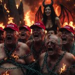 MAGAts burning in Hell with Satan laughing meme