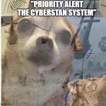 helldivers 2 | "PRIORITY ALERT THE CYBERSTAN SYSTEM" | image tagged in war flashback dog | made w/ Imgflip meme maker