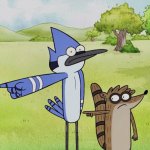 Mordecai and Rigby pointing