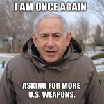 Bernie sanders meme, but with netanyahu’s face