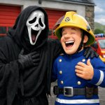 caracter of scream's movie laughing with sam the fireman