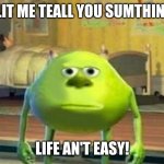 9 | LIT ME TEALL YOU SUMTHIN! LIFE AN'T EASY! | image tagged in mike wasoski face swap | made w/ Imgflip meme maker