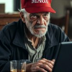 Evil maga man trumper computer liquor whiskey hat
