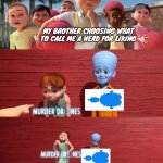 Megamind Choosing a kid | MY BROTHER CHOOSING WHAT TO CALL ME A NERD FOR LIKING | image tagged in megamind choosing a kid | made w/ Imgflip meme maker