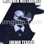 Nectarines | ME WHEN NECTARINES; (HENIO TESCO) | image tagged in miss circle is shocked | made w/ Imgflip meme maker