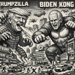 Make trumps face on god Zilla and make Biden King Kong trying to