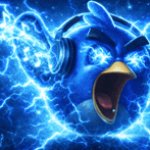 red bird listen headphones screaming