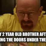 He cooked | MY 2 YEAR OLD BROTHER AFTER OPENING THE DOORS UNDER THE SINK | image tagged in gifs,funny | made w/ Imgflip video-to-gif maker