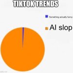 TikTok lacks funny things like the plastic chair edit I saw som time ago… it was random… | TIKTOK TRENDS; Something actually funny; AI slop | image tagged in pie chart meme | made w/ Imgflip meme maker