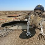 Skeleton going out hole