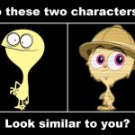 Do Cheese and Fuzzy Snuggums Look Similar To You | image tagged in do these two characters look similar to you meme,fosters home for imaginary friends,spliced,cheese,fuzzy snuggums,yellow | made w/ Imgflip meme maker