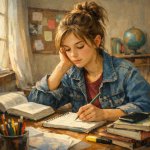 a teen who is studying
