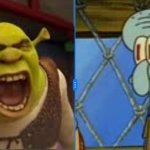 Shrek roars at squidward
