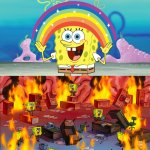 spongebob rainbow vs fire