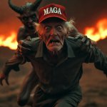 MAGA man being dragged to Hell by Satan Demon Lucifer