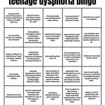 Teenage dysphoria bingo (from r/Egg_IRL) meme