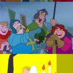 Knights laughing at Matthew's clothes on fire?!? | image tagged in knights laughing at which funny scene,deviantart,disney,deviantart week,deviantart week 2,memes | made w/ Imgflip meme maker