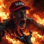 MAGA old elderly man burning in Hell Satan