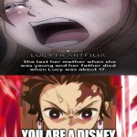 tanjiro hates lucy from fairy tail | you are a disney princess reject | image tagged in tanjiro hates what,lucy,fairy tail,anime,demon slayer,disney princesses | made w/ Imgflip meme maker
