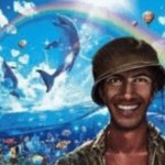 soldier smiling in frutiger aero background