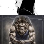 Girl Crying and Buff Lion