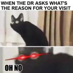 Oh No Black Cat | when the dr asks what's the reason for your visit; oh no | image tagged in oh no black cat | made w/ Imgflip meme maker