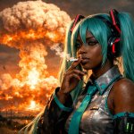 black hatsune miku smoking while nuke