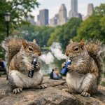 two squirrels vaping in Central Park