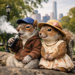 husband and wife squirrels in Central Park with the husband squi