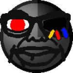 Robot soyjak with eye missing emoji