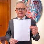 Australian PM Albanese with blank paper